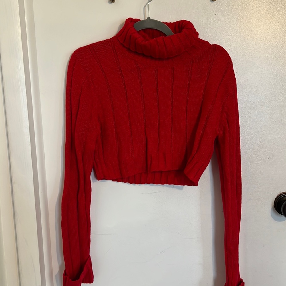 Red turtle neck cropped sweater. NWT.